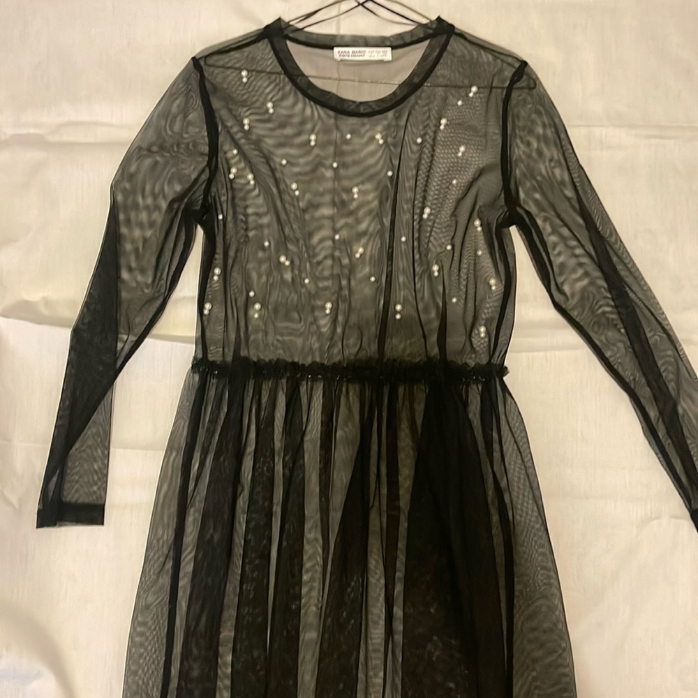 Zara sheer back dress with pearl decals - L